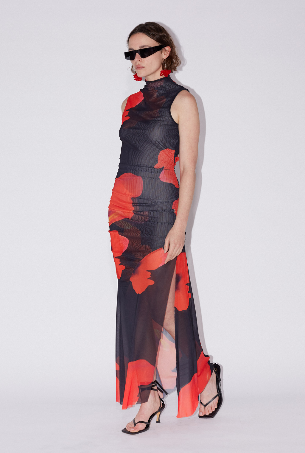 SAEMDI Floral Printed Mesh Dress