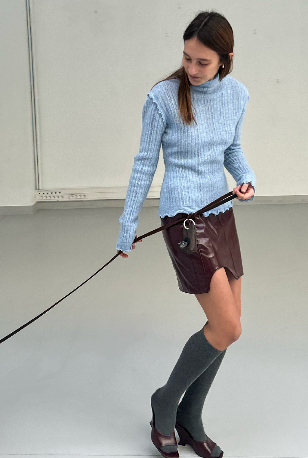 SAEMDI Ice Blue Frill Knit Top