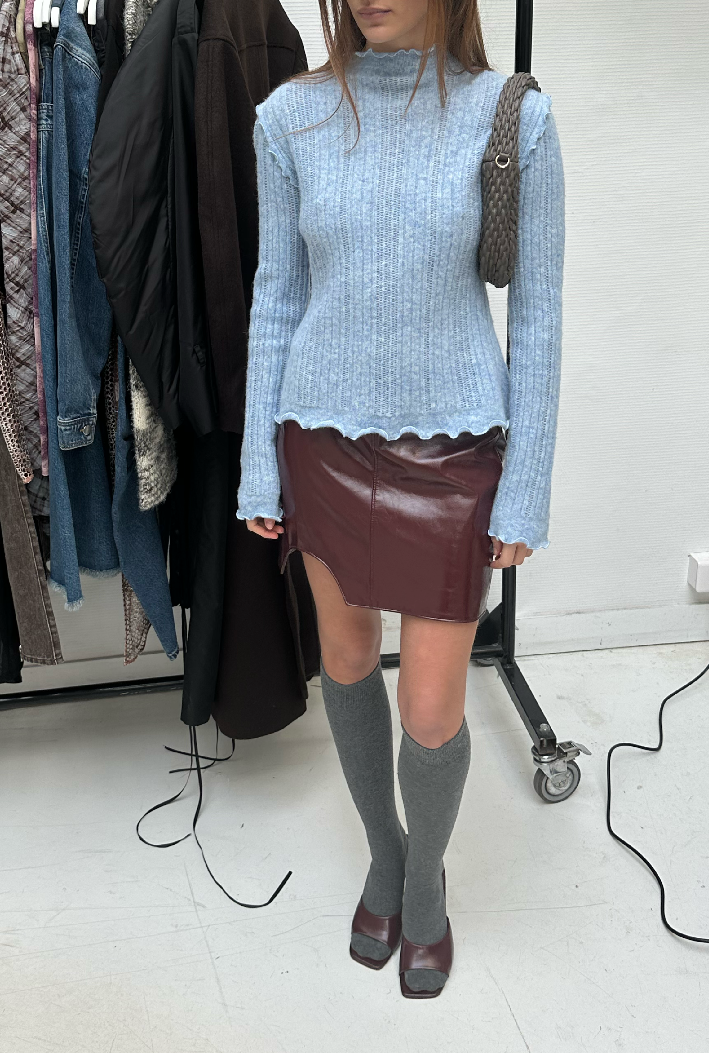 SAEMDI Ice Blue Frill Knit Top
