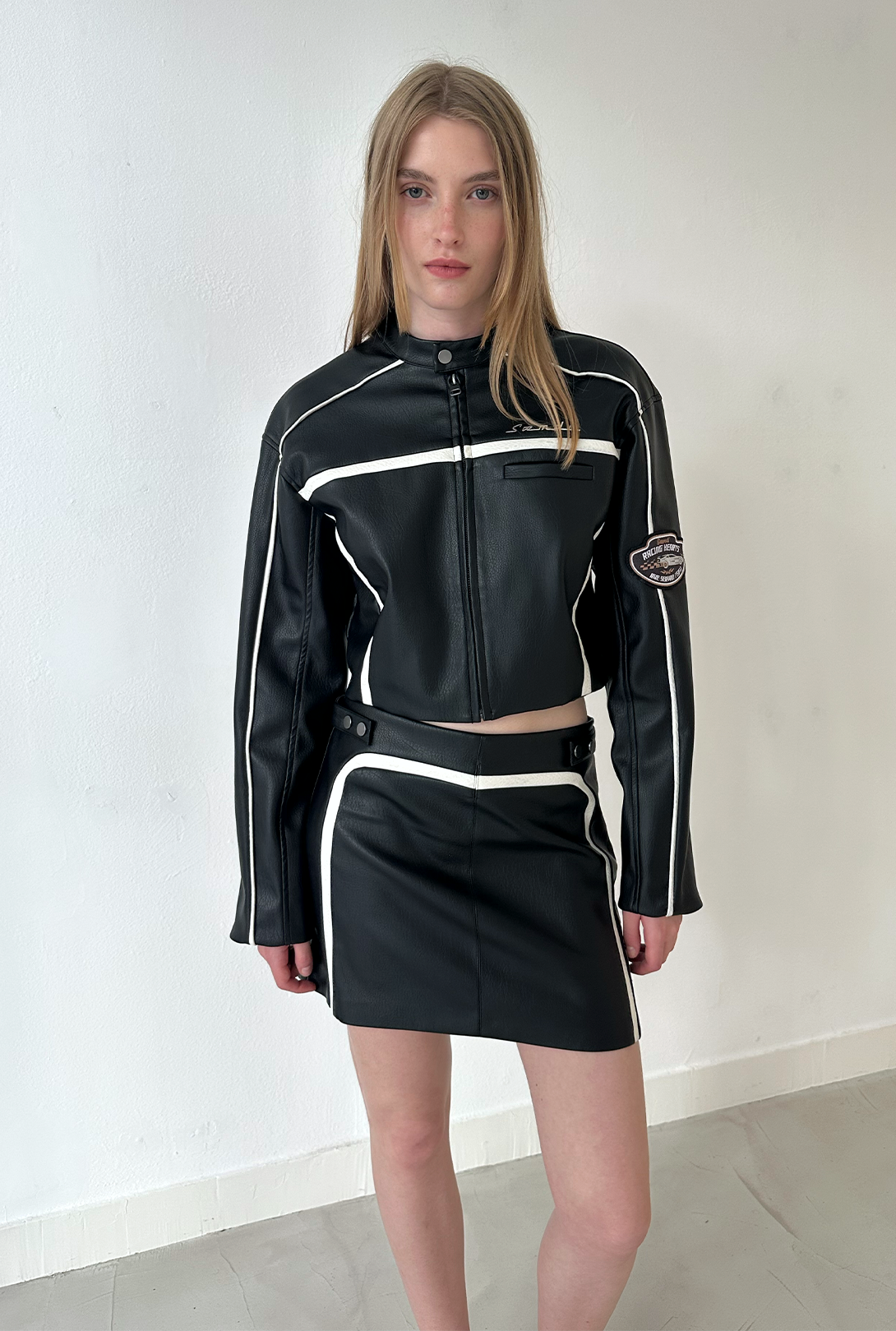 SAEMDI Pu Biker Skirt