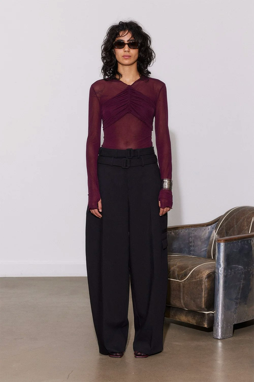 SAEMDI Bordeaux Mesh With Draping Top - Plum