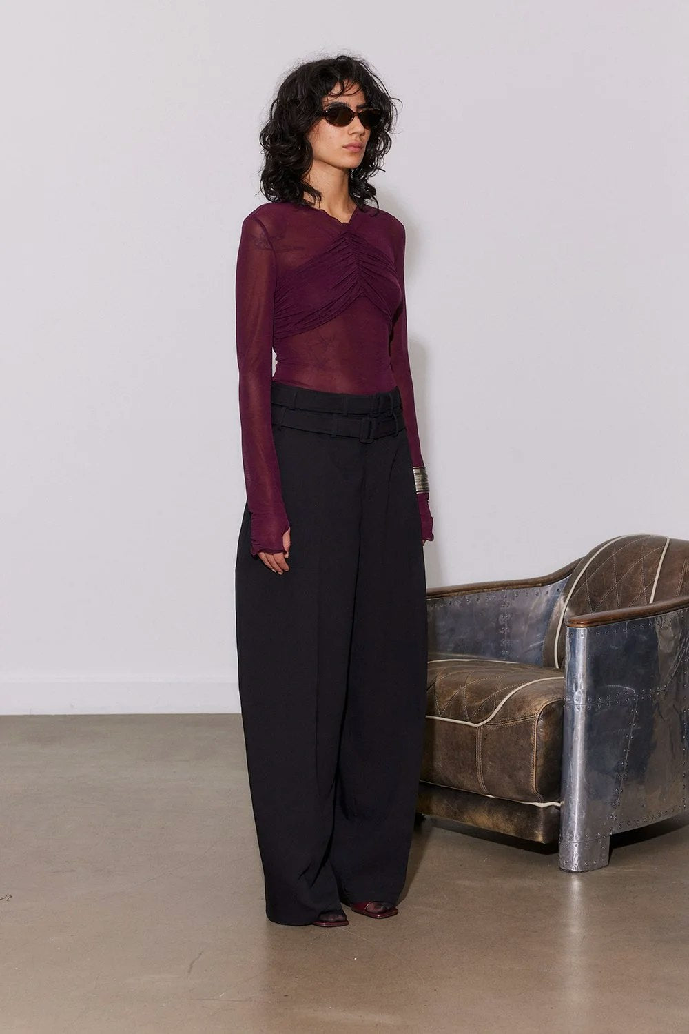 SAEMDI Bordeaux Mesh With Draping Top - Plum