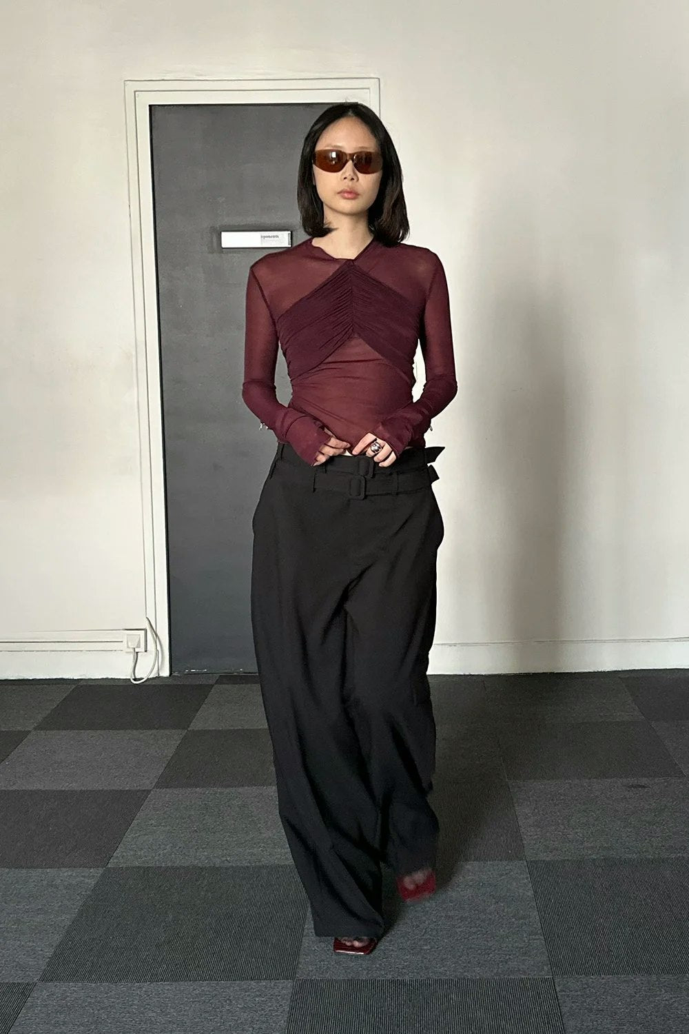 SAEMDI Bordeaux Mesh With Draping Top - Plum