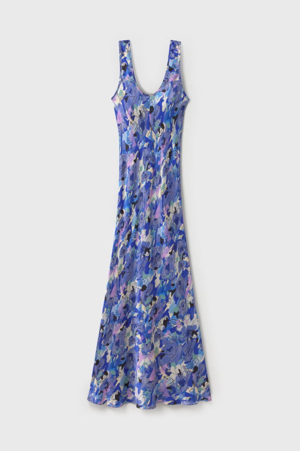 Silk Laundry Scoop Neck Dress - Cornflower Floral