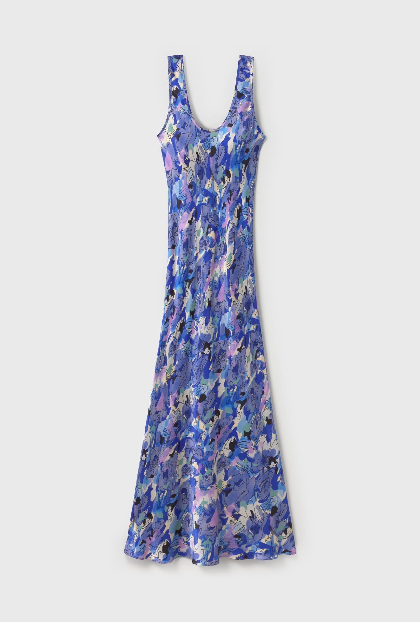 Silk Laundry Scoop Neck Dress - Cornflower Floral