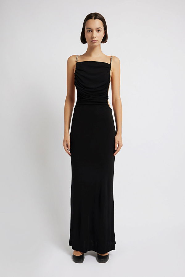 Christopher Esber SCULPTED STRAPPED RUCHED DRESS - Black