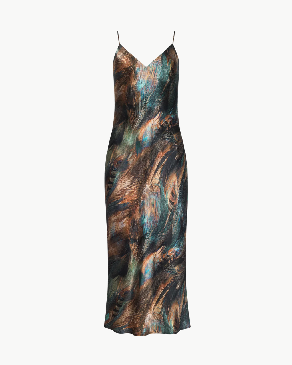 L'agence Seridie Slip Dress - Teal Multi Mix Feather