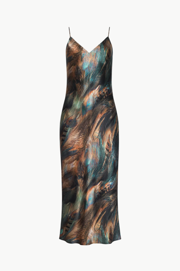 L'agence Seridie Slip Dress - Teal Multi Mix Feather