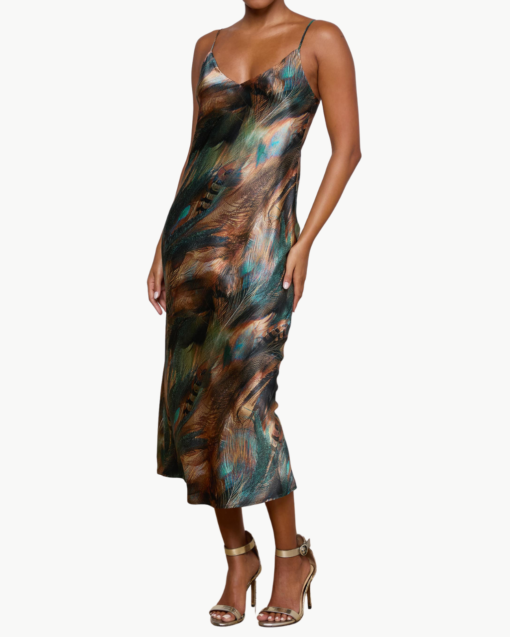 L'agence Seridie Slip Dress - Teal Multi Mix Feather