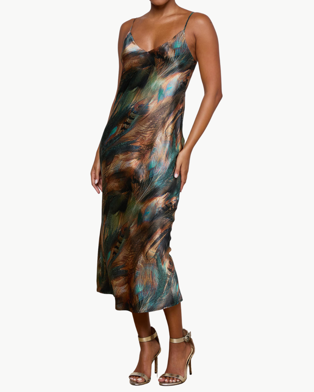 L'agence Seridie Slip Dress - Teal Multi Mix Feather