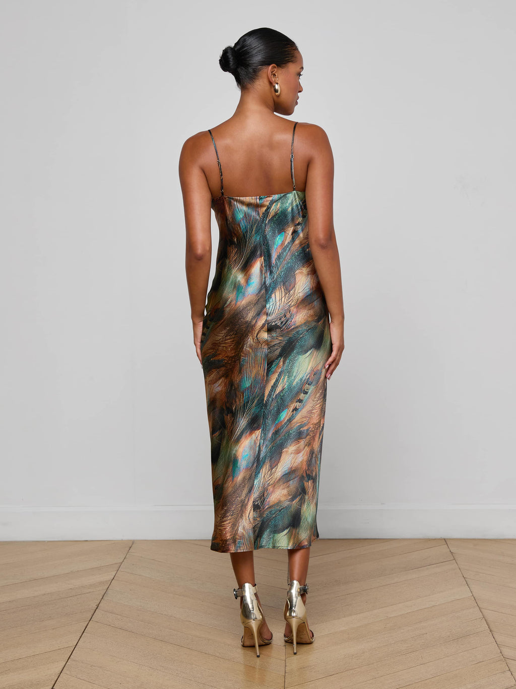L'agence Seridie Slip Dress - Teal Multi Mix Feather