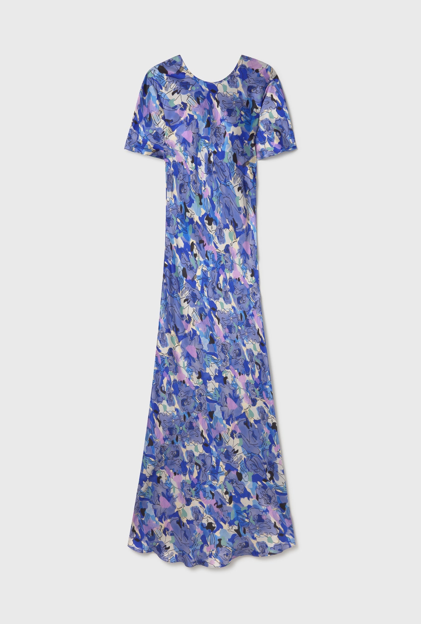 Silk Laundry Short Sleeve Bias Dress - Cornflower Floral