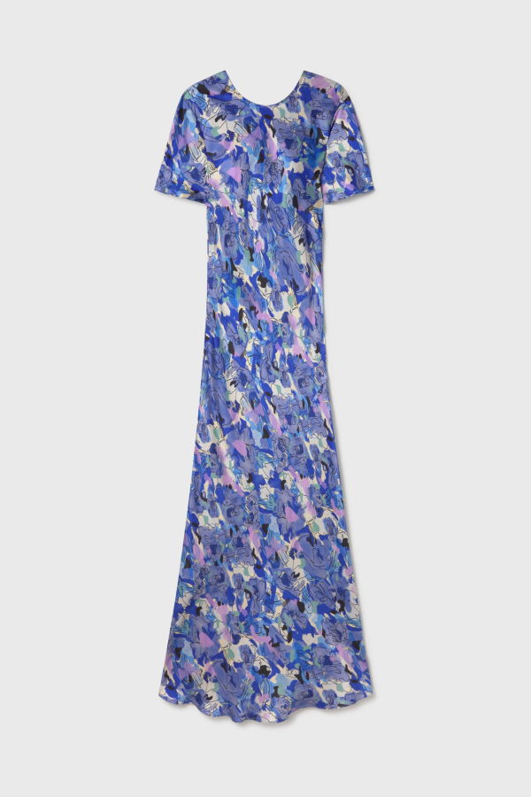 Silk Laundry Short Sleeve Bias Dress - Cornflower Floral