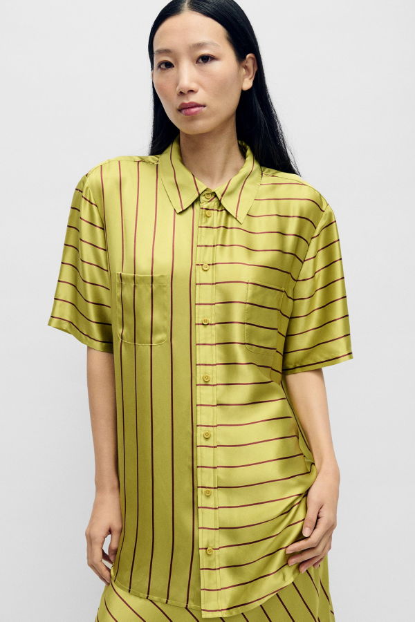 Silk Laundry Short Sleeve Boyfriend Shirt 2.0 - Cactus Stripe