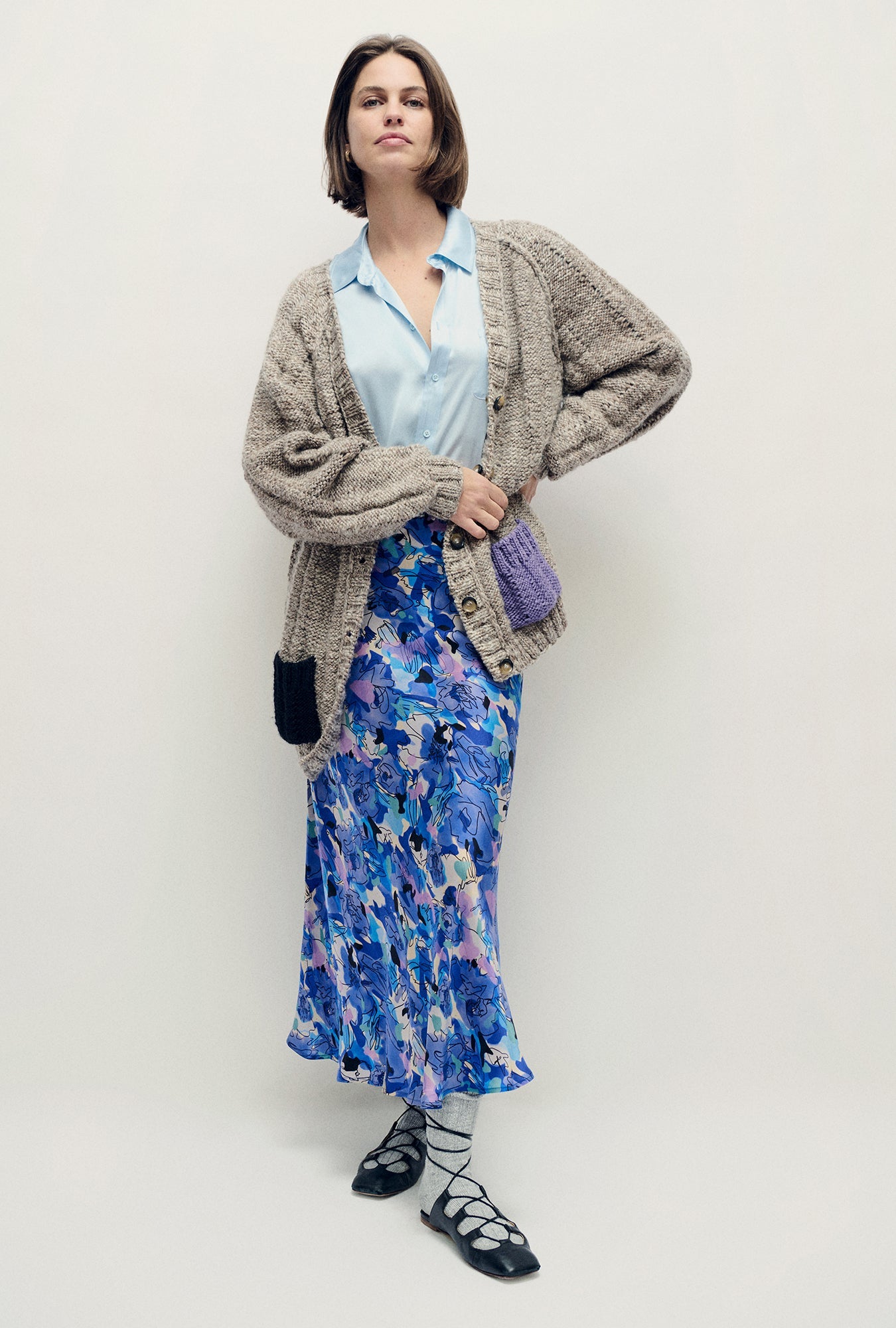 Silk Laundry Short Sleeve Boyfriend Shirt - Cornflower Floral