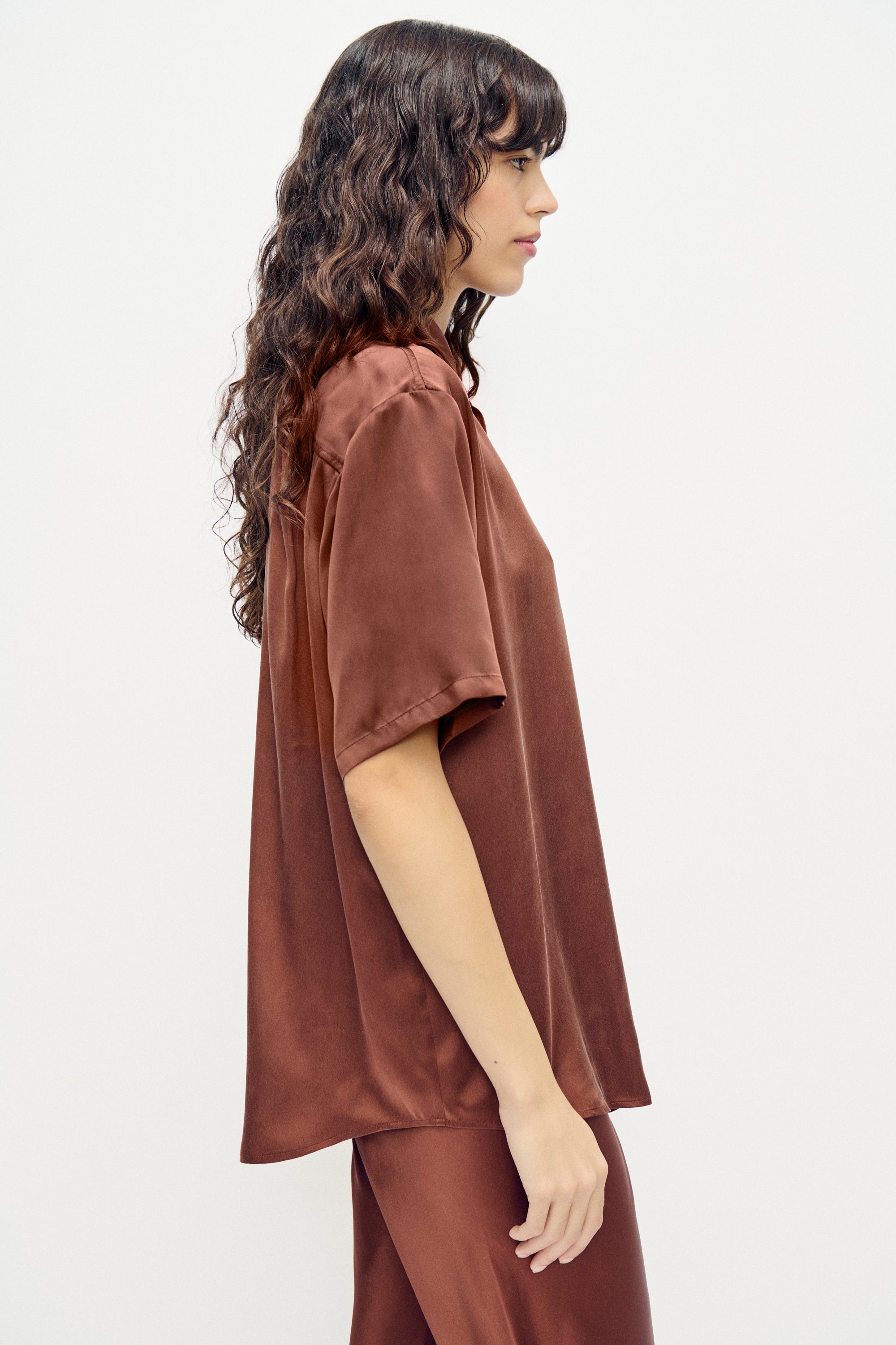 Silk Laundry Short Sleeve Boyfriend Shirt - Root