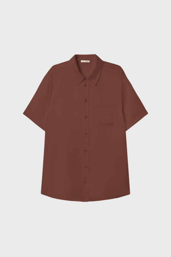 Silk Laundry Short Sleeve Boyfriend Shirt - Root
