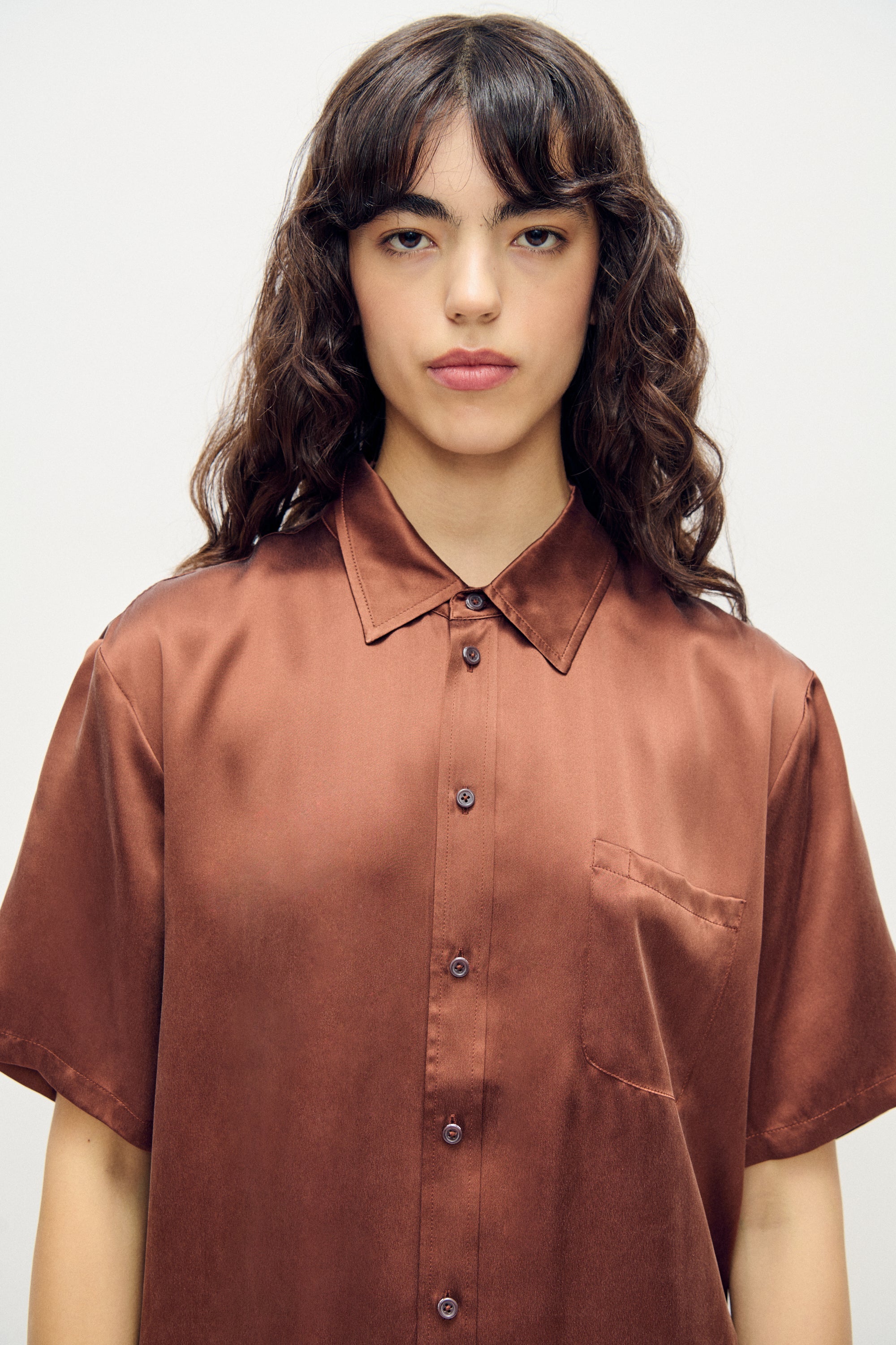 Silk Laundry Short Sleeve Boyfriend Shirt - Root
