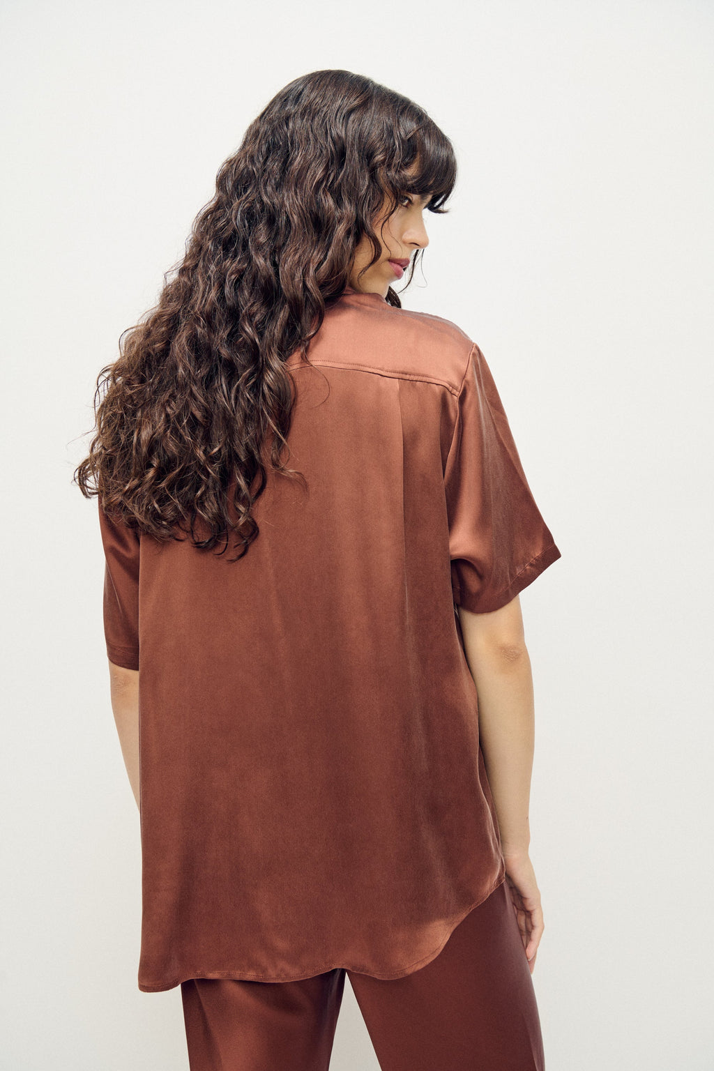 Silk Laundry Short Sleeve Boyfriend Shirt - Root