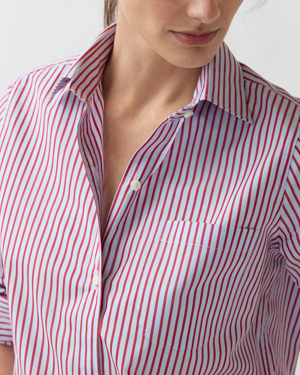 MASHBURN Sidney Shirt - Red / Sky Banker Stripe