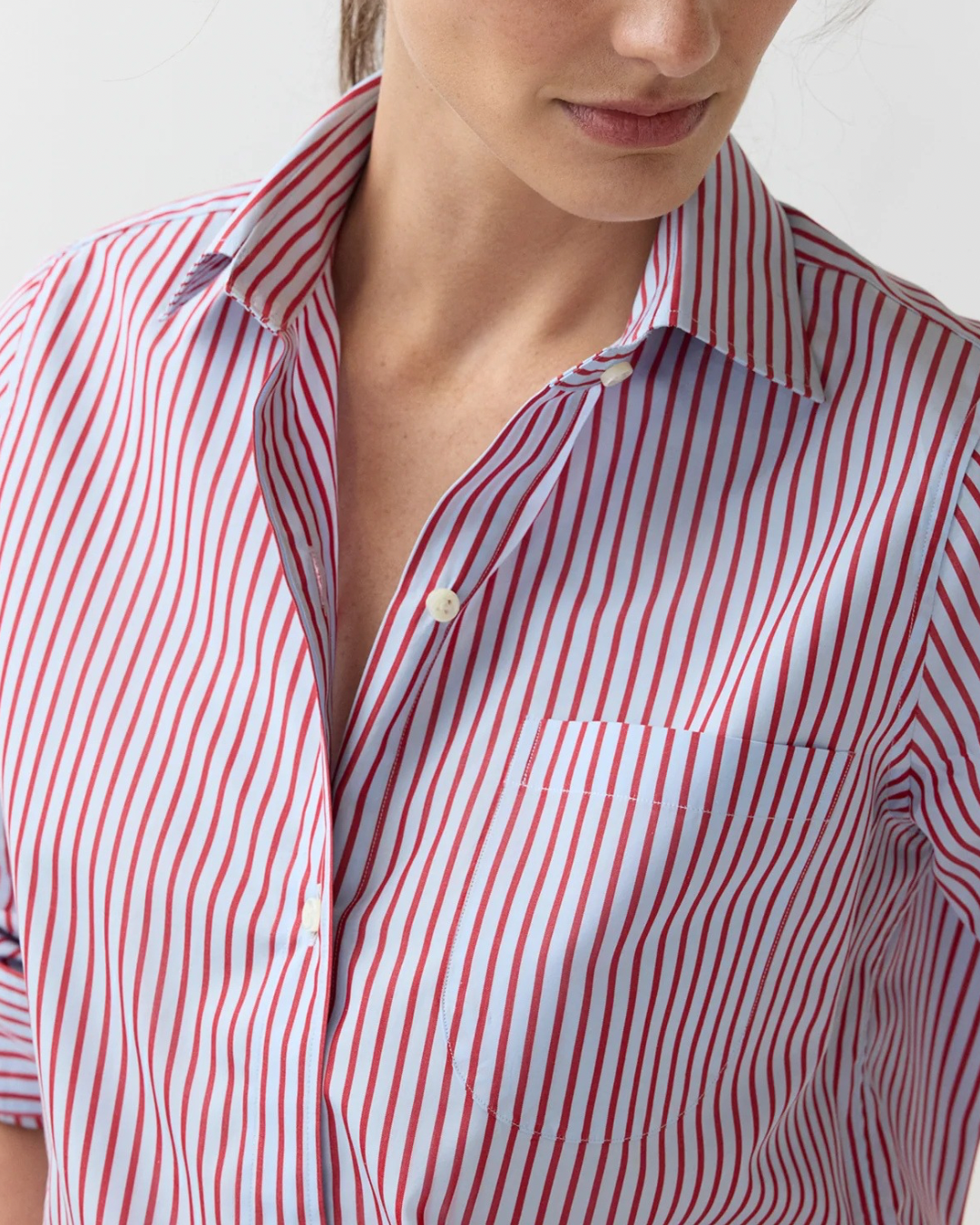 MASHBURN Sidney Shirt - Red / Sky Banker Stripe
