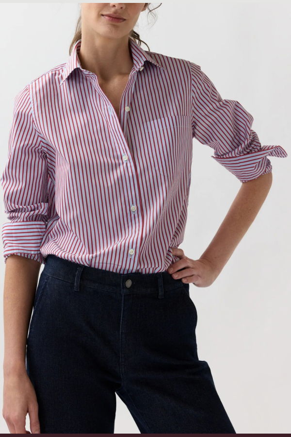 MASHBURN Sidney Shirt - Red / Sky Banker Stripe