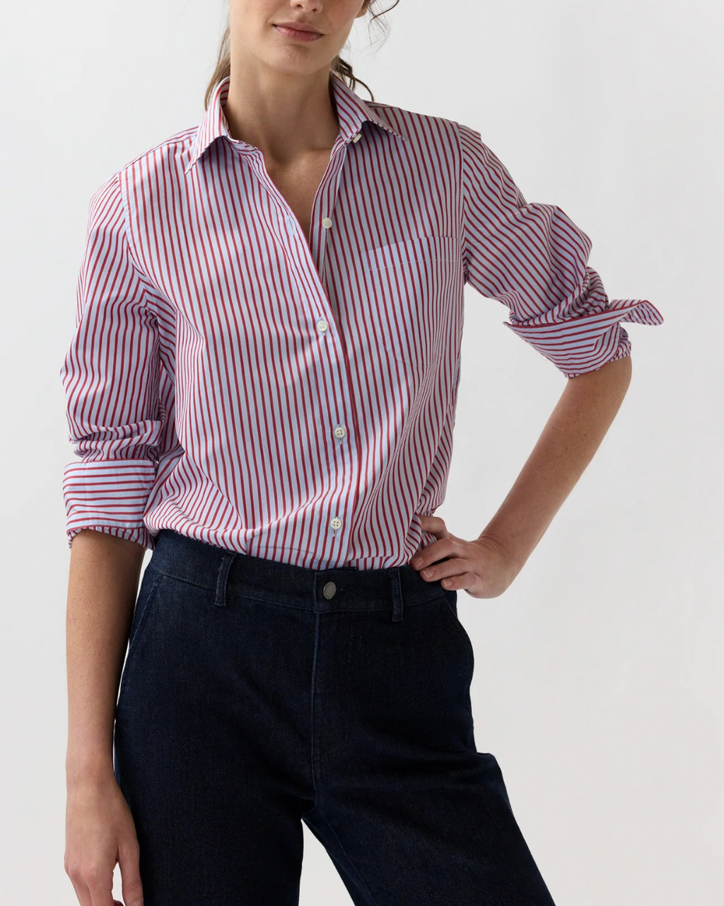 MASHBURN Sidney Shirt - Red / Sky Banker Stripe