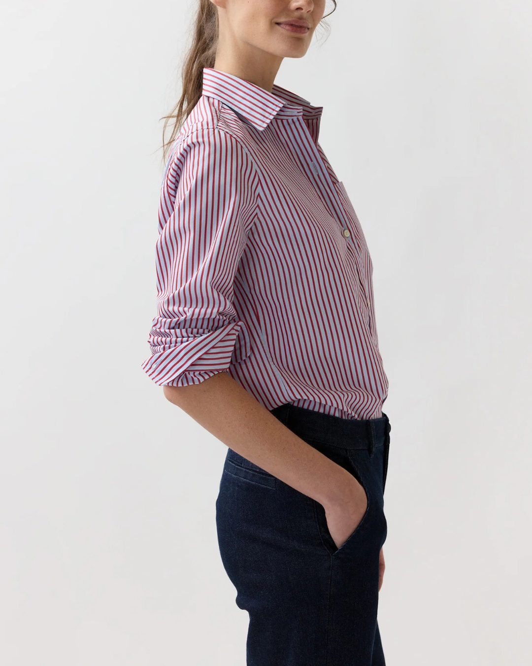 MASHBURN Sidney Shirt - Red / Sky Banker Stripe