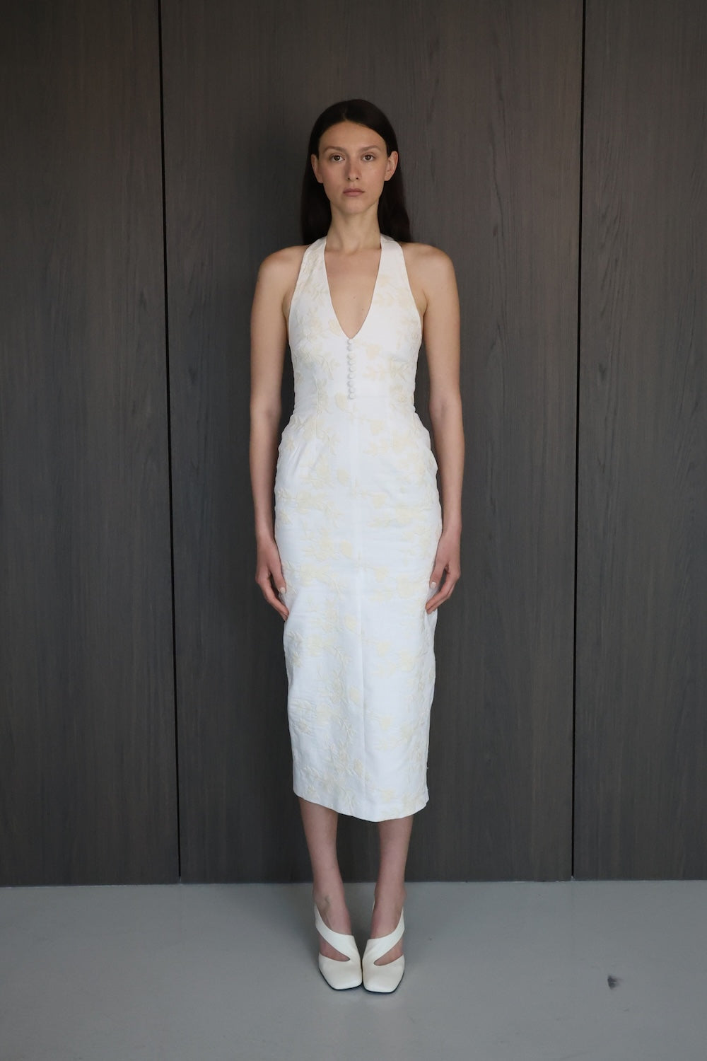MAET Siera Floral Embroidery Midi Dress - White