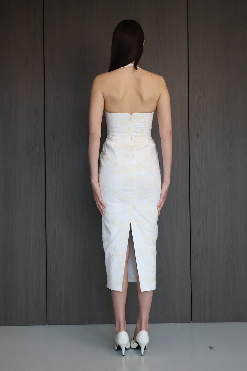 MAET Siera Floral Embroidery Midi Dress - White