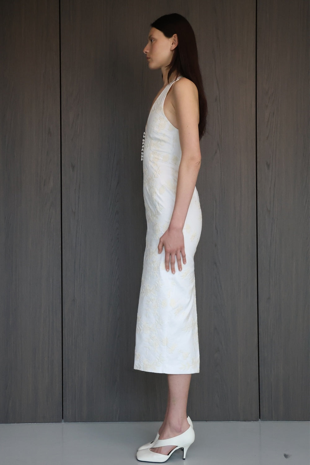 MAET Siera Floral Embroidery Midi Dress - White