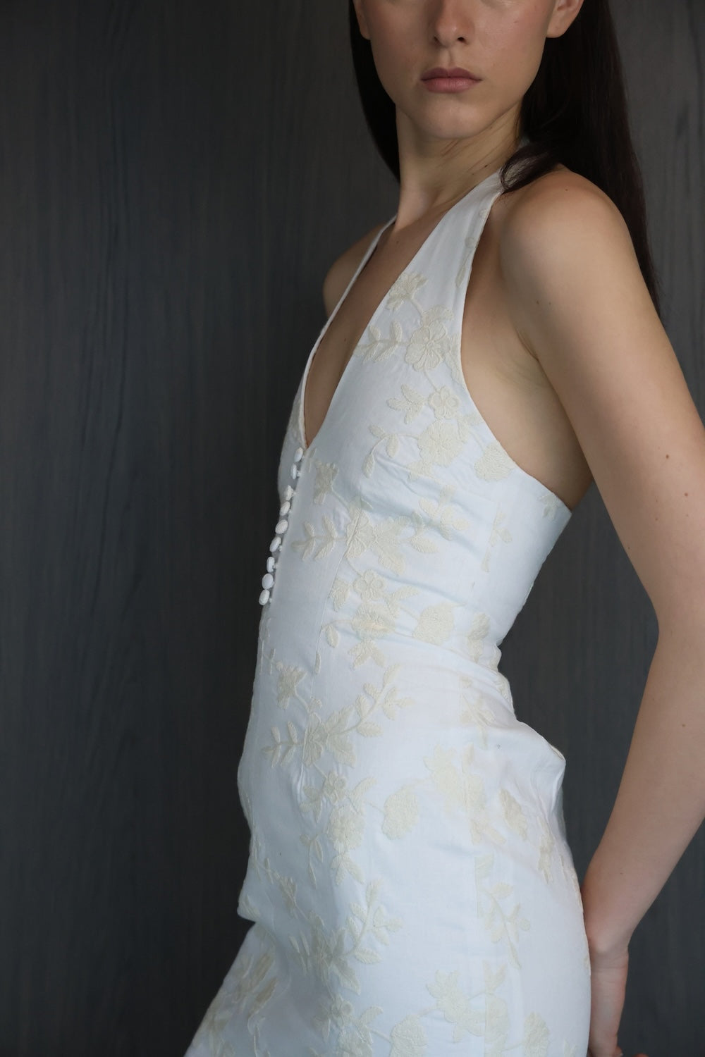MAET Siera Floral Embroidery Midi Dress - White