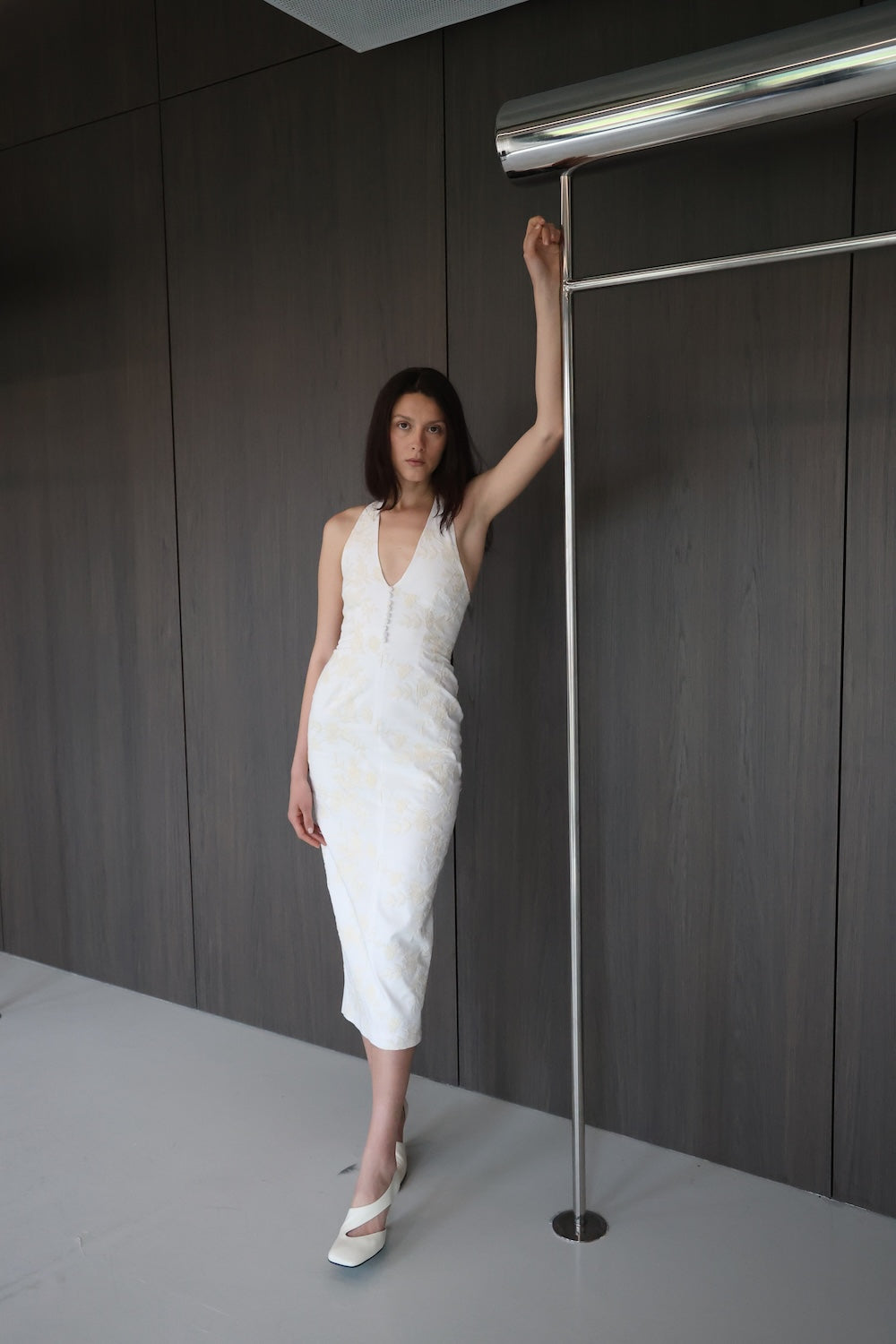 MAET Siera Floral Embroidery Midi Dress - White
