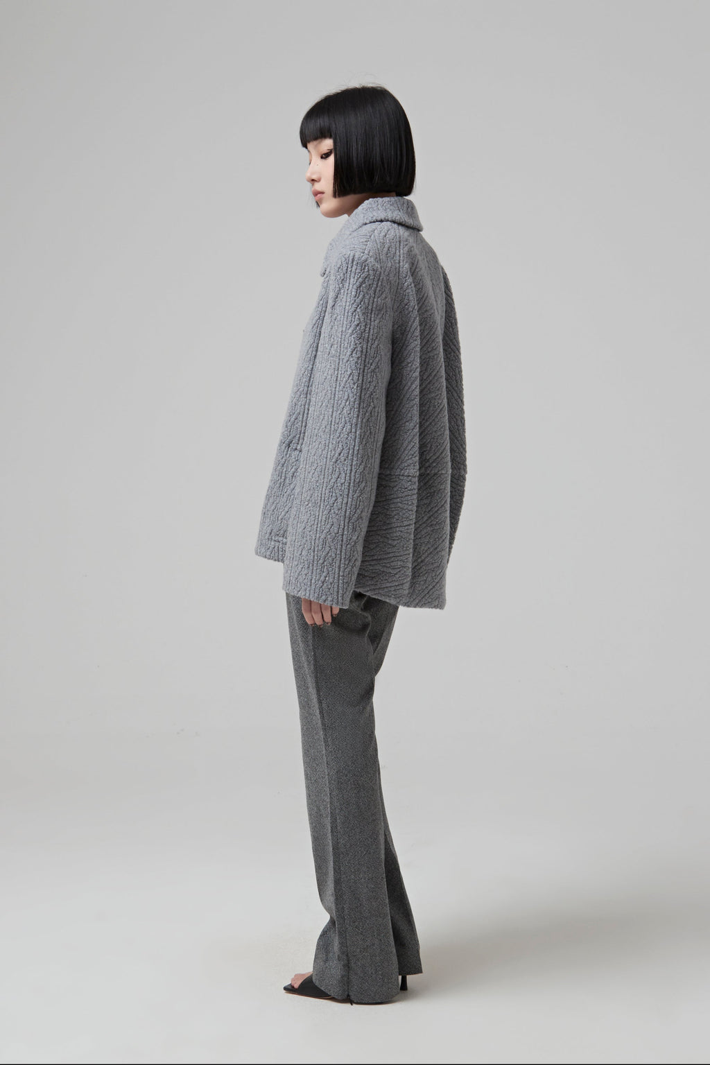 Single Breasted Grey Jacquard Jersey Jacket Buttoned In The Front - Heather Grey