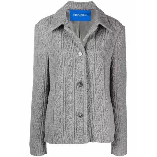 Single Breasted Grey Jacquard Jersey Jacket Buttoned In The Front - Heather Grey