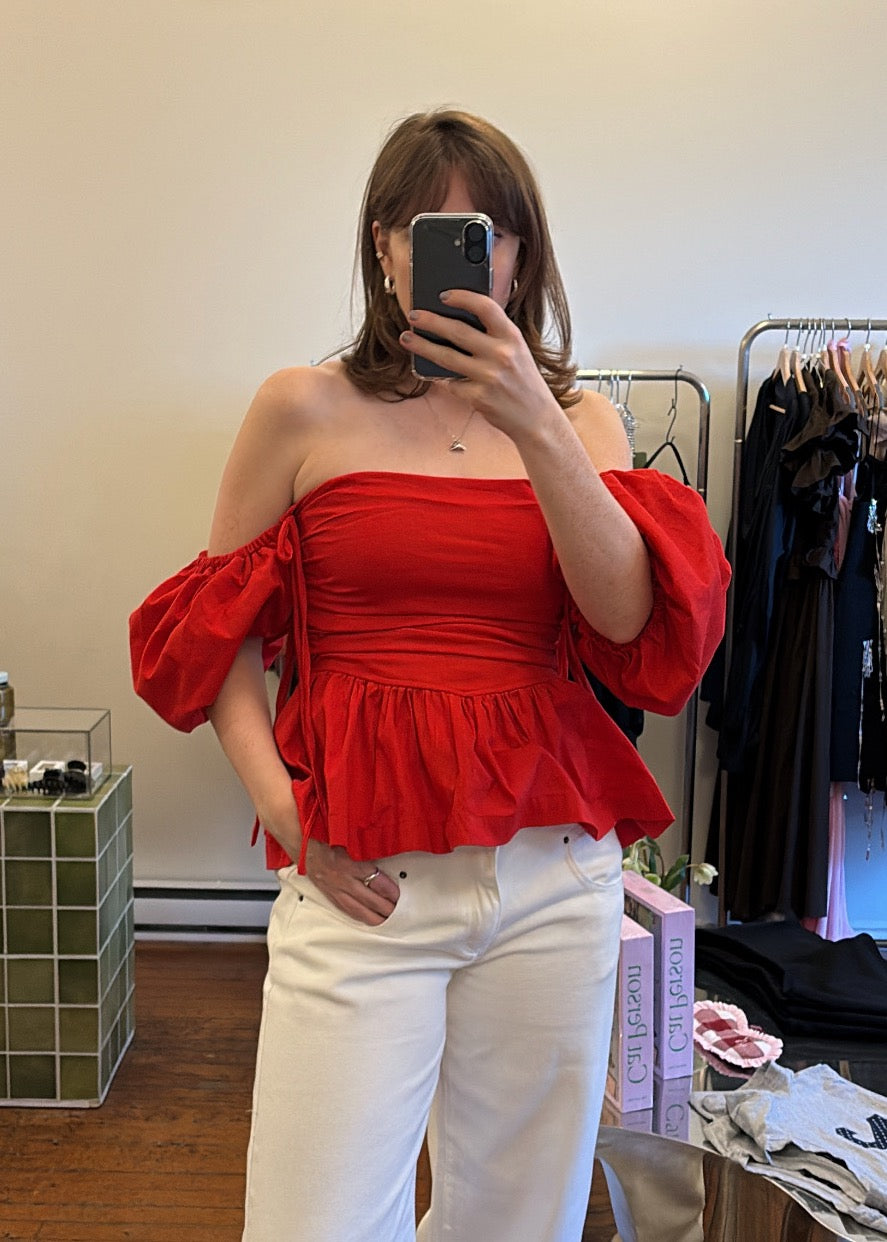 SIXXTA Jacinta Top With Removable Sleeves - Cherry