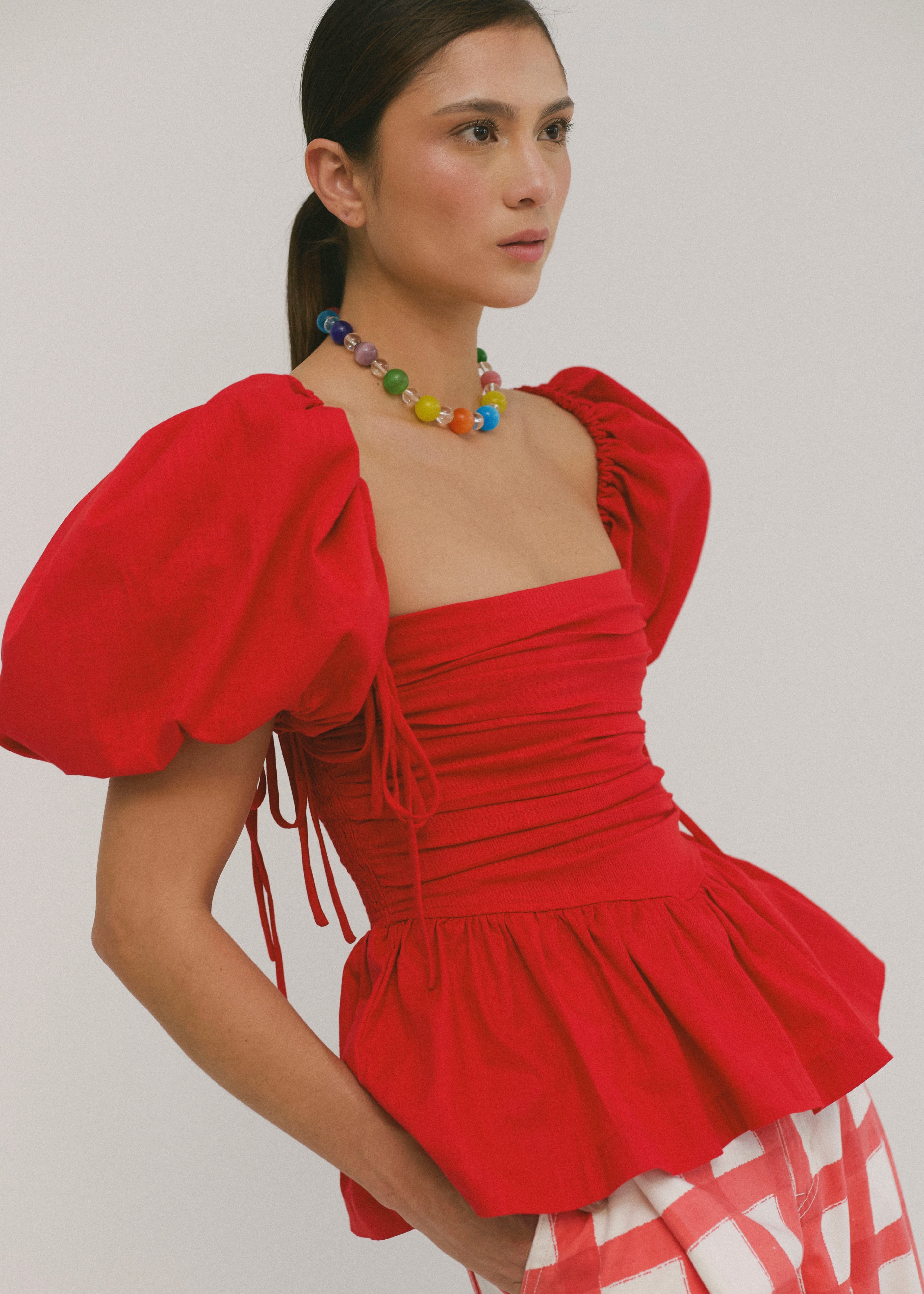 SIXXTA Jacinta Top With Removable Sleeves - Cherry