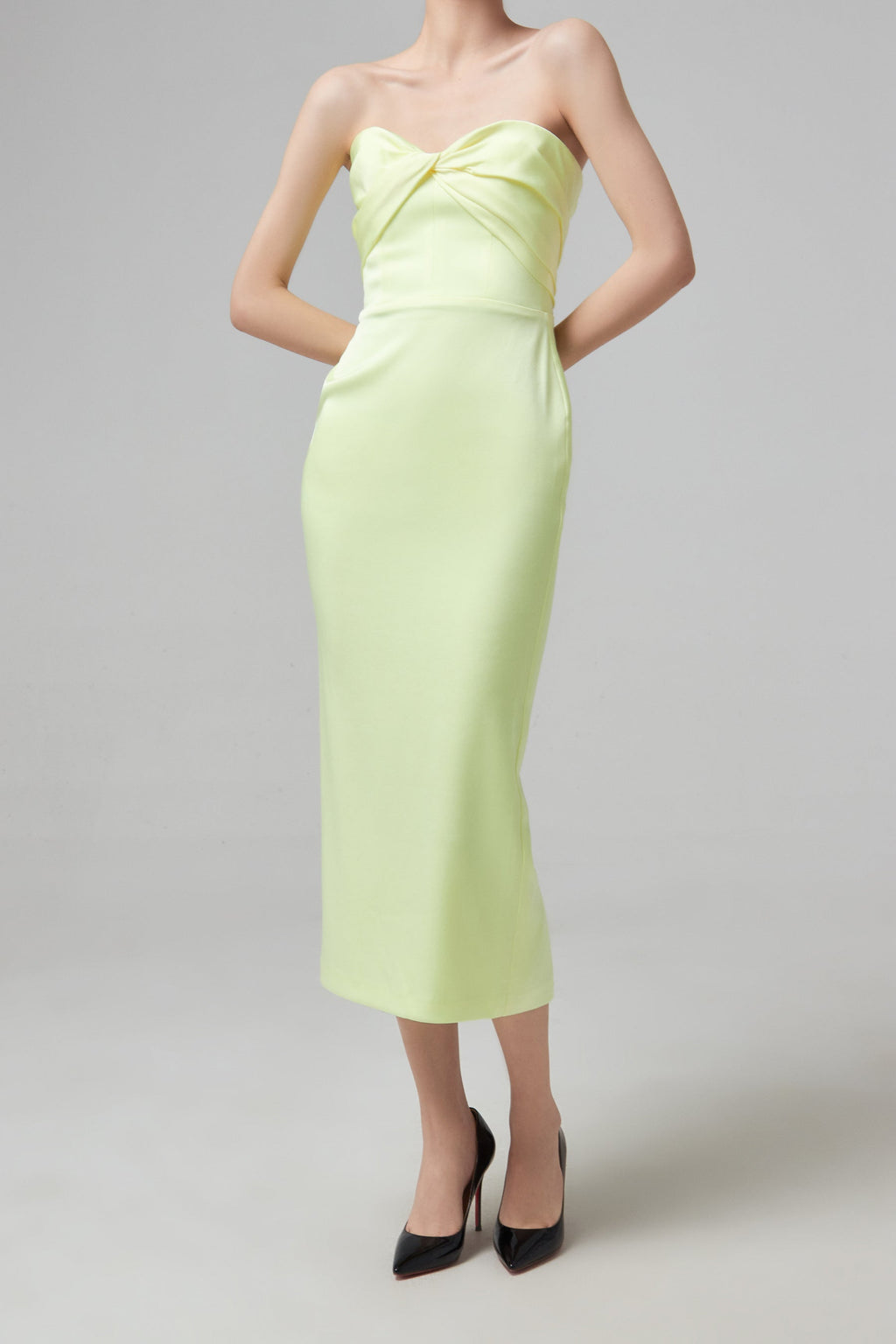 ALEX PERRY Sloane Satin Crepe Strapless Dress - Lemon