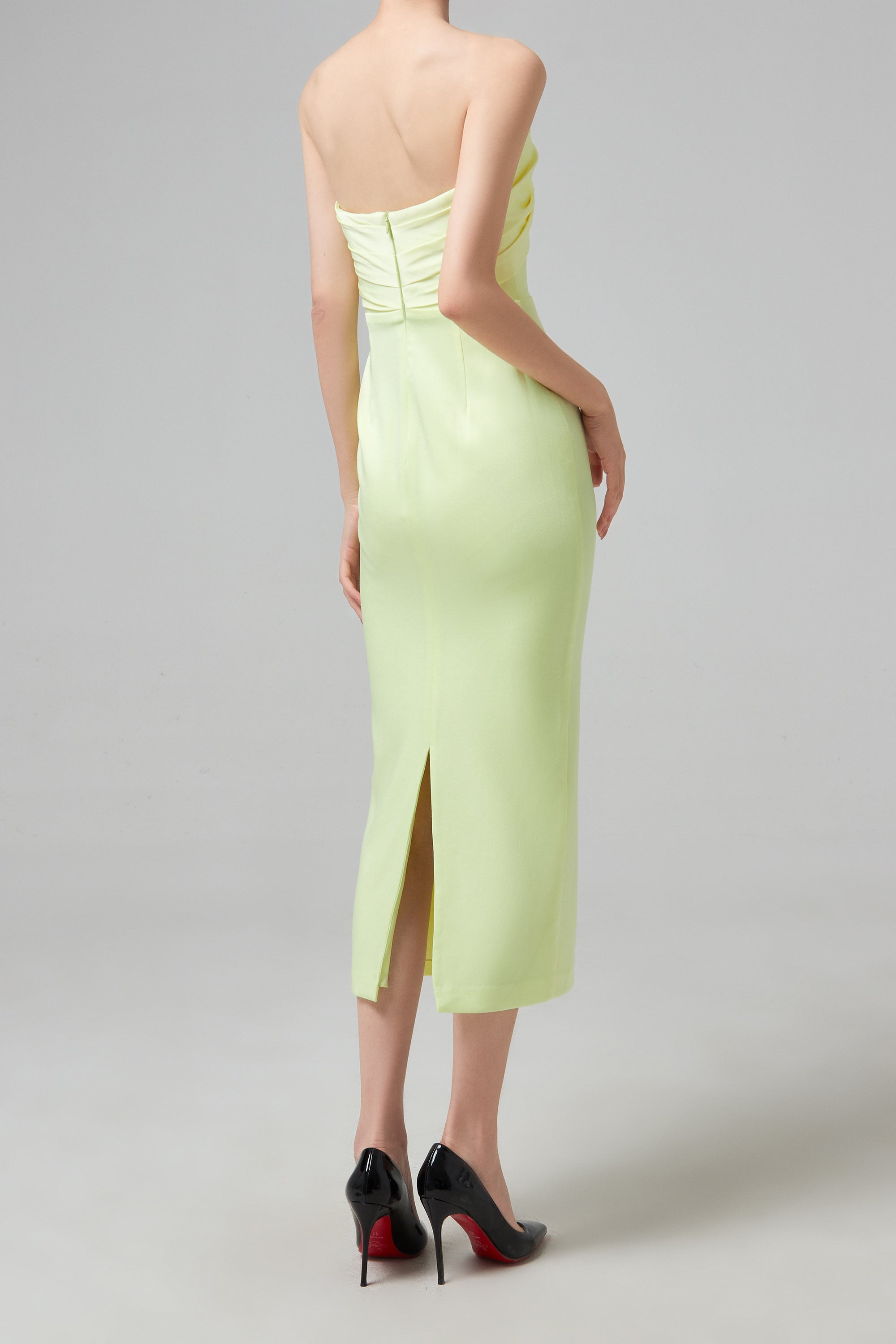 ALEX PERRY Sloane Satin Crepe Strapless Dress - Lemon
