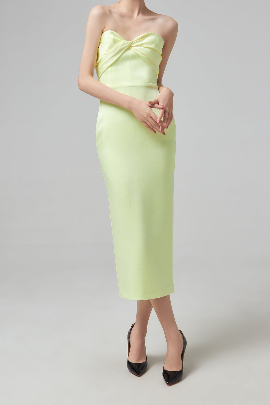 ALEX PERRY Sloane Satin Crepe Strapless Dress - Lemon