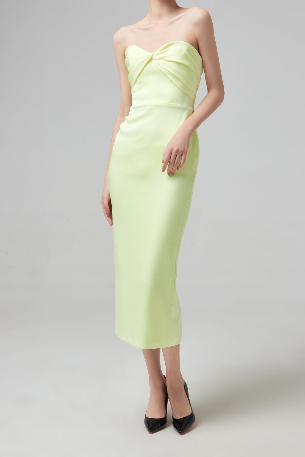 ALEX PERRY Sloane Satin Crepe Strapless Dress - Lemon