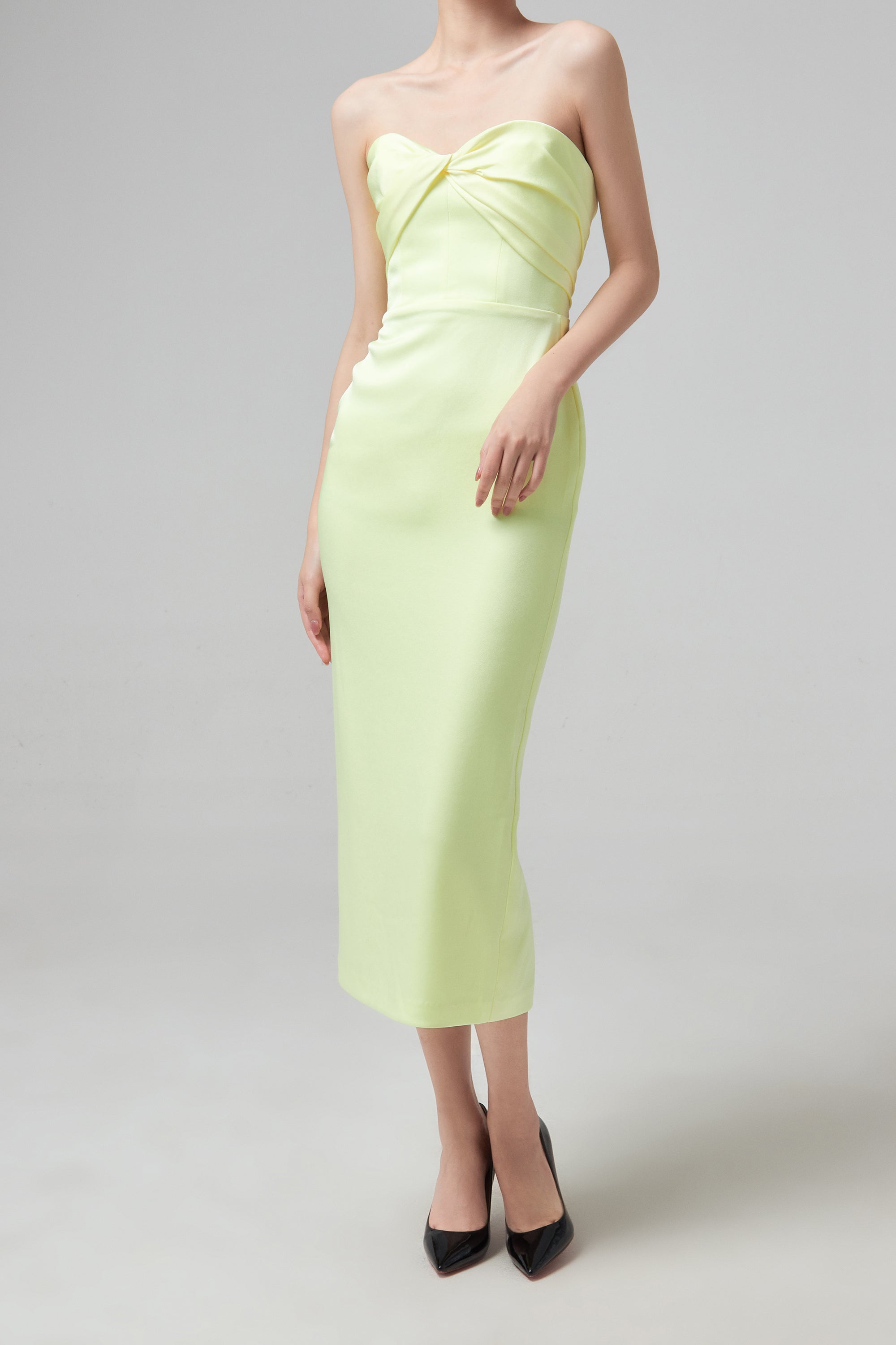 ALEX PERRY Sloane Satin Crepe Strapless Dress - Lemon