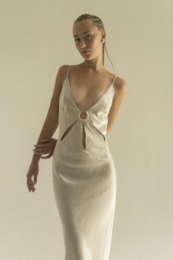 K M by L A N G E Soborna  Viscose Open Back Long Dress - Grey
