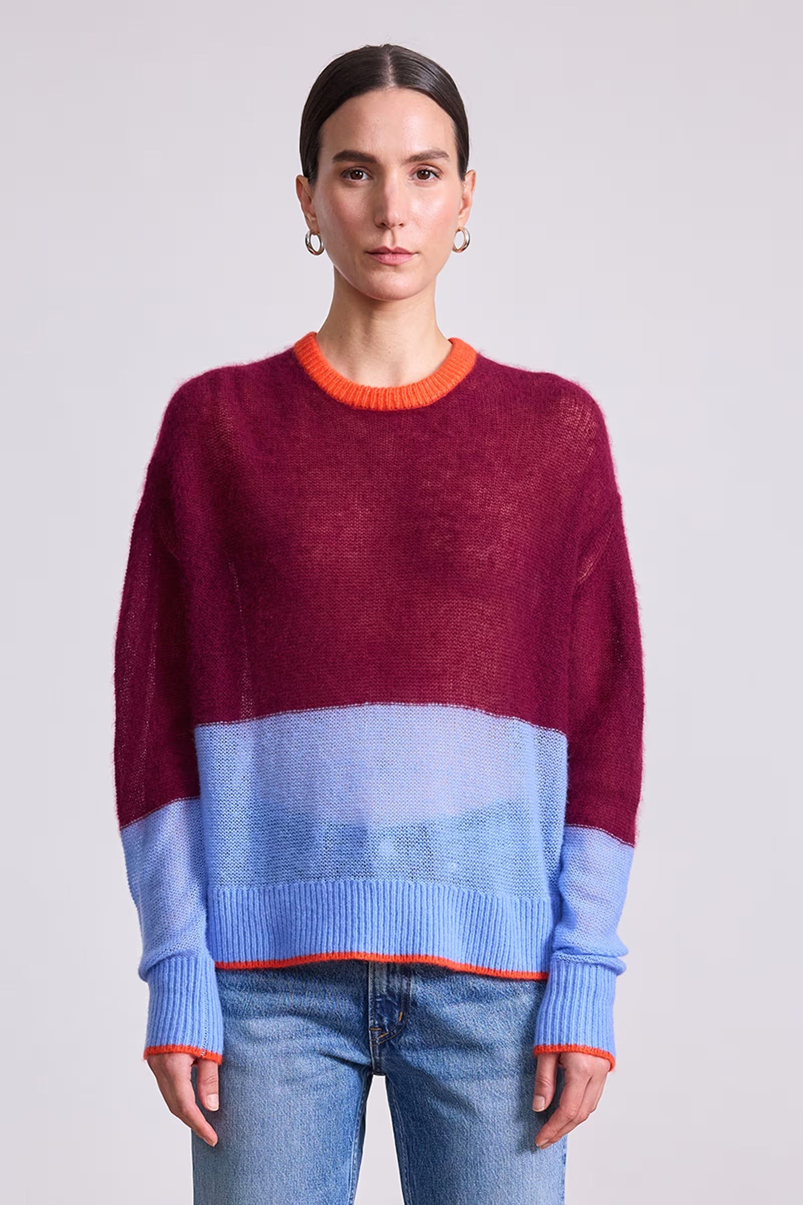 Apiece Apart Softest Tissue Weight Sweater - Black Cherry & Cornflower