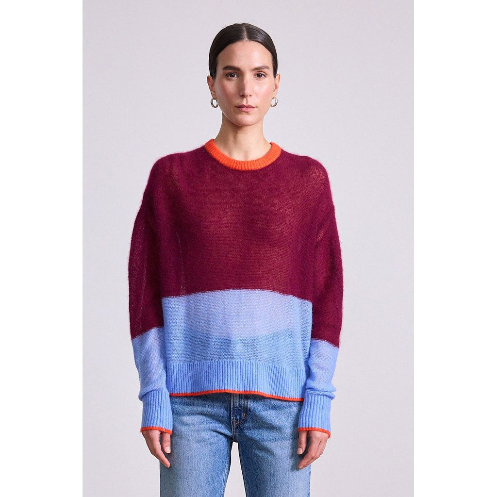 Apiece Apart Softest Tissue Weight Sweater - Black Cherry & Cornflower
