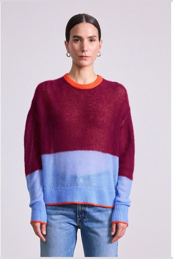 Apiece Apart Softest Tissue Weight Sweater - Black Cherry & Cornflower