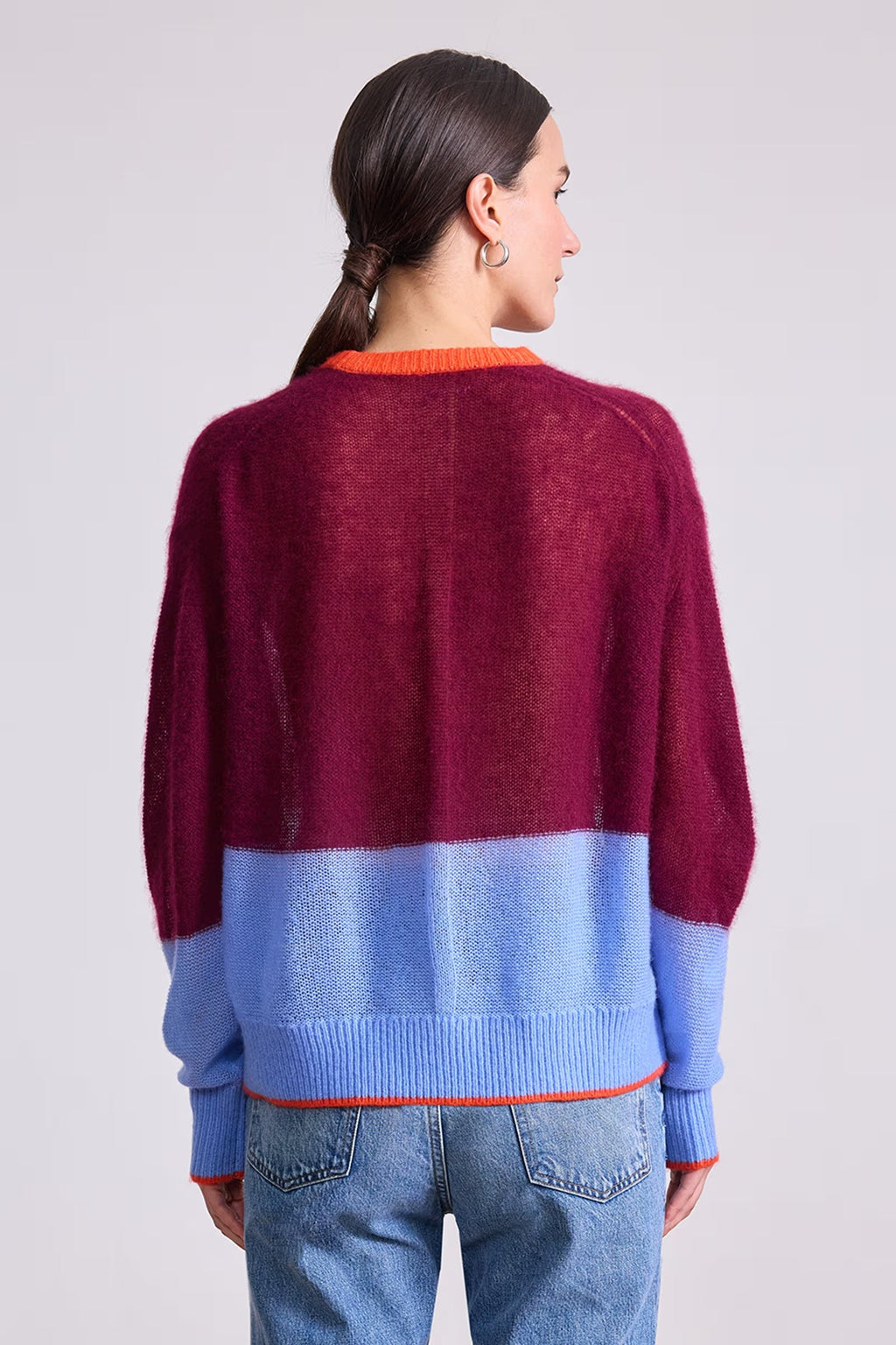 Apiece Apart Softest Tissue Weight Sweater - Black Cherry & Cornflower