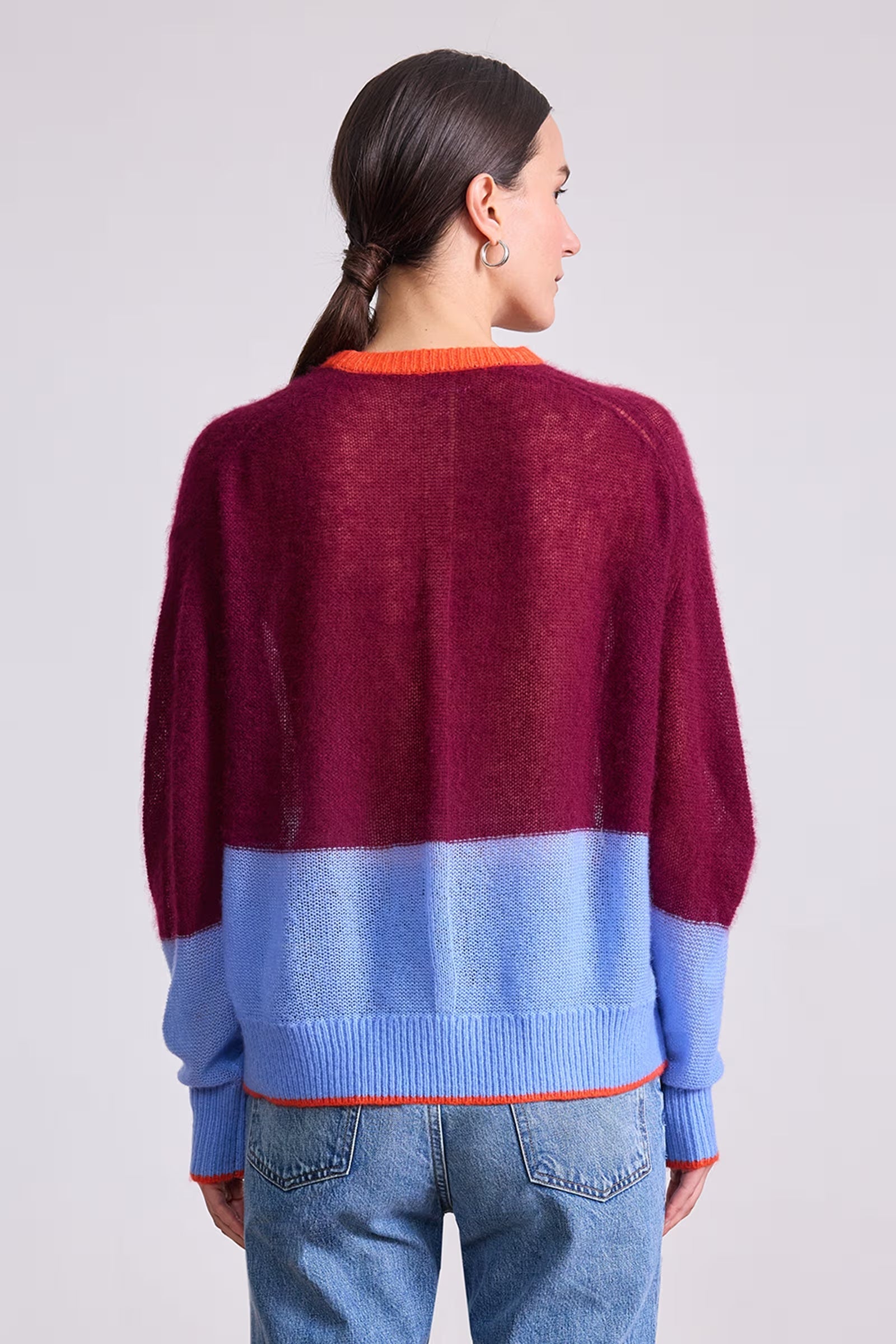 Apiece Apart Softest Tissue Weight Sweater - Black Cherry & Cornflower