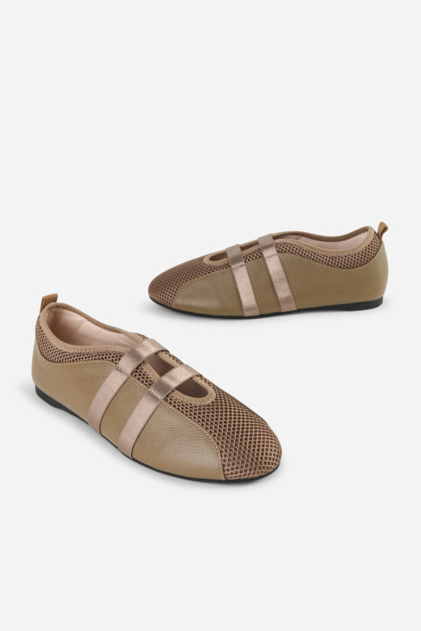 INTENTIONALLY __________. Sporty Mesh Slip On Ballet Sneaker - Khaki