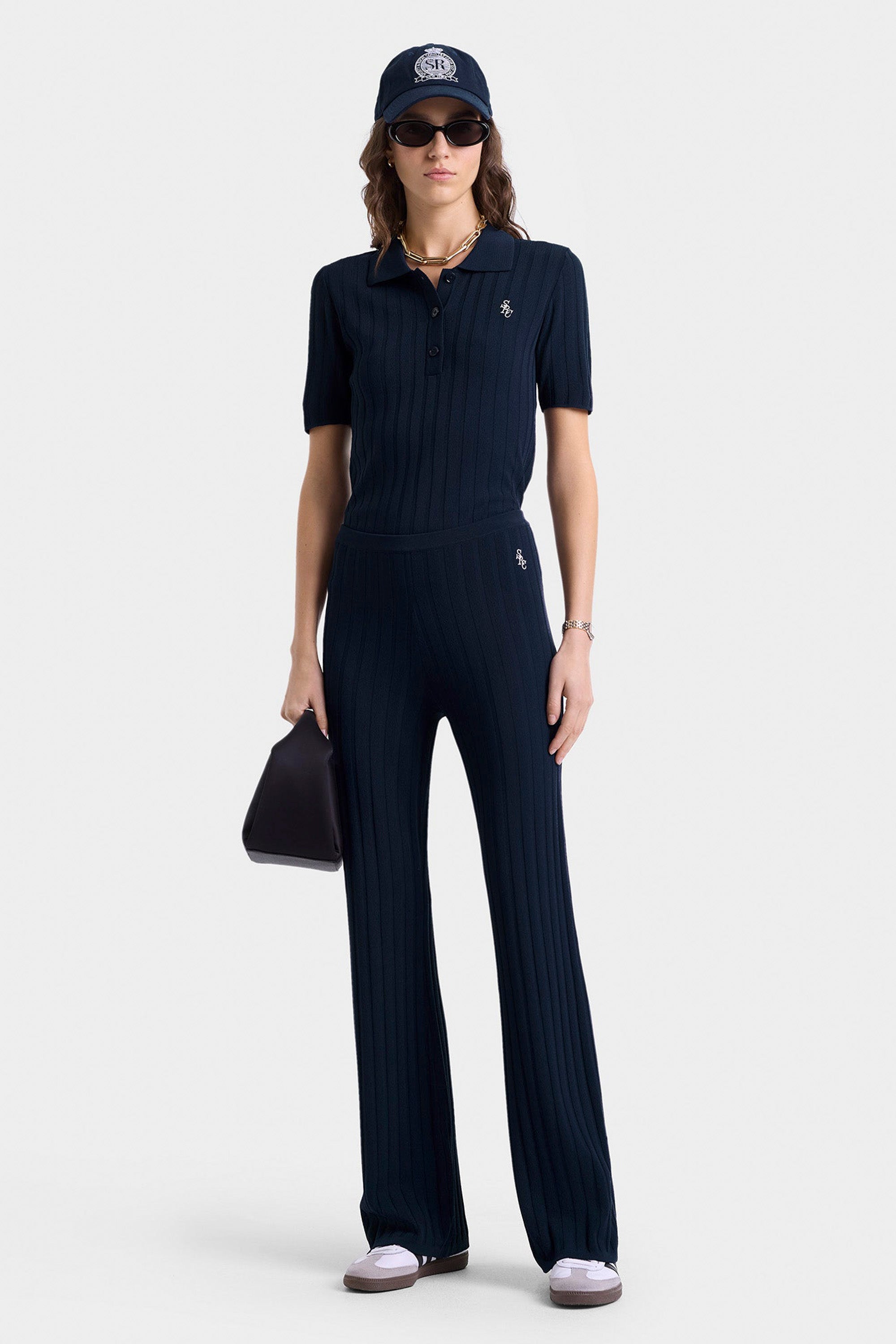 SPORTY & RICH SRC Ribbed Trousers - Dark Navy